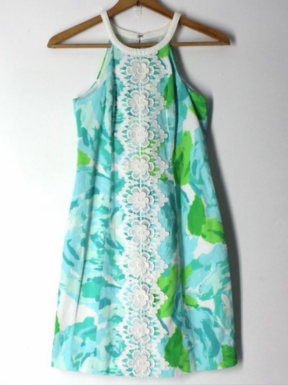 Lilly Pulitzer 6 Pearl Shift Dress Poolside Blue Floral Lace Watercolor Summer